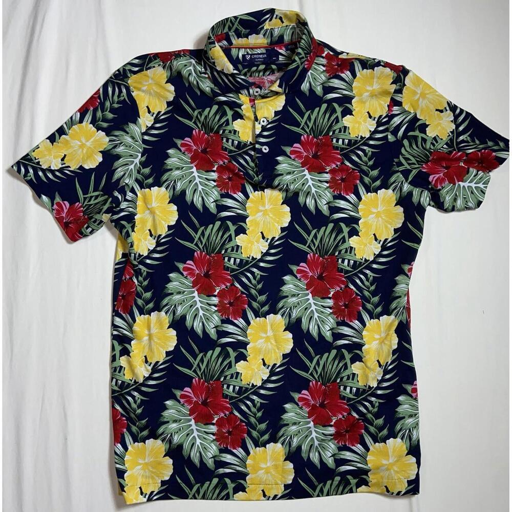 Cremieux Mens Golf Polo Performance Supima Large Palm Tree Hawaiian Tropical